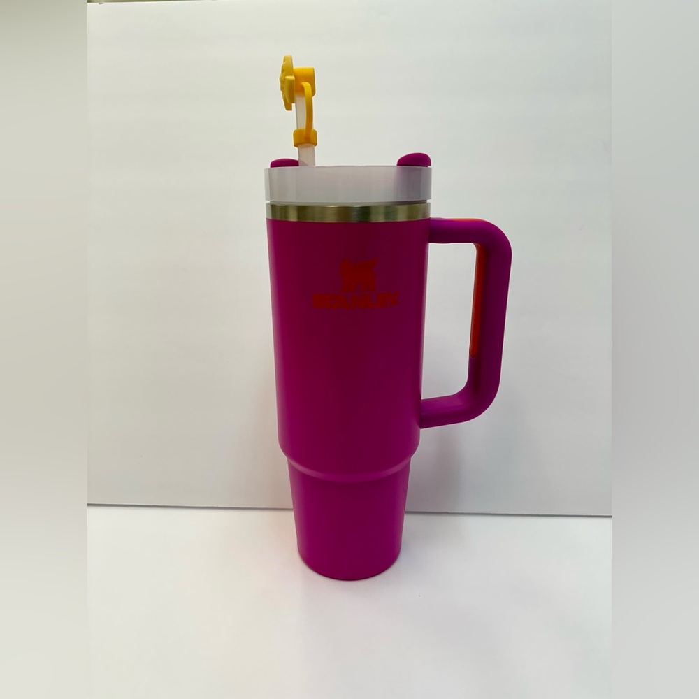 Stanley Pink Travel Mug with Yellow Straw Cap